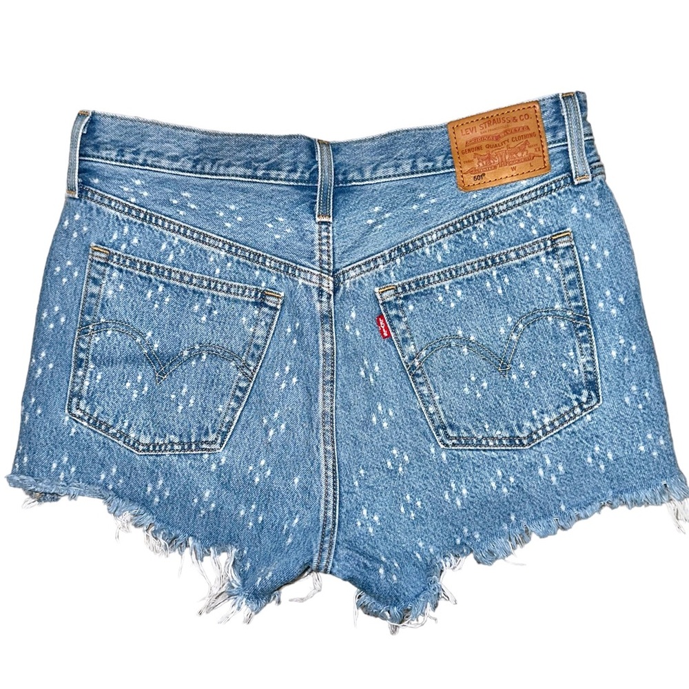 Levis 501 Button Fly High Rise Distressed Frayed Dottie Blues Denim Shorts 29 - Picture 3 of 16